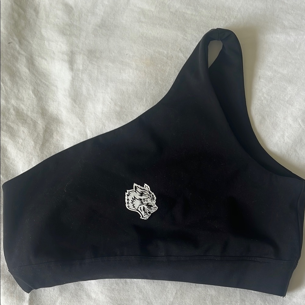 Darc Sport Black One-Shoulder Sports Bra with Metallic Detail